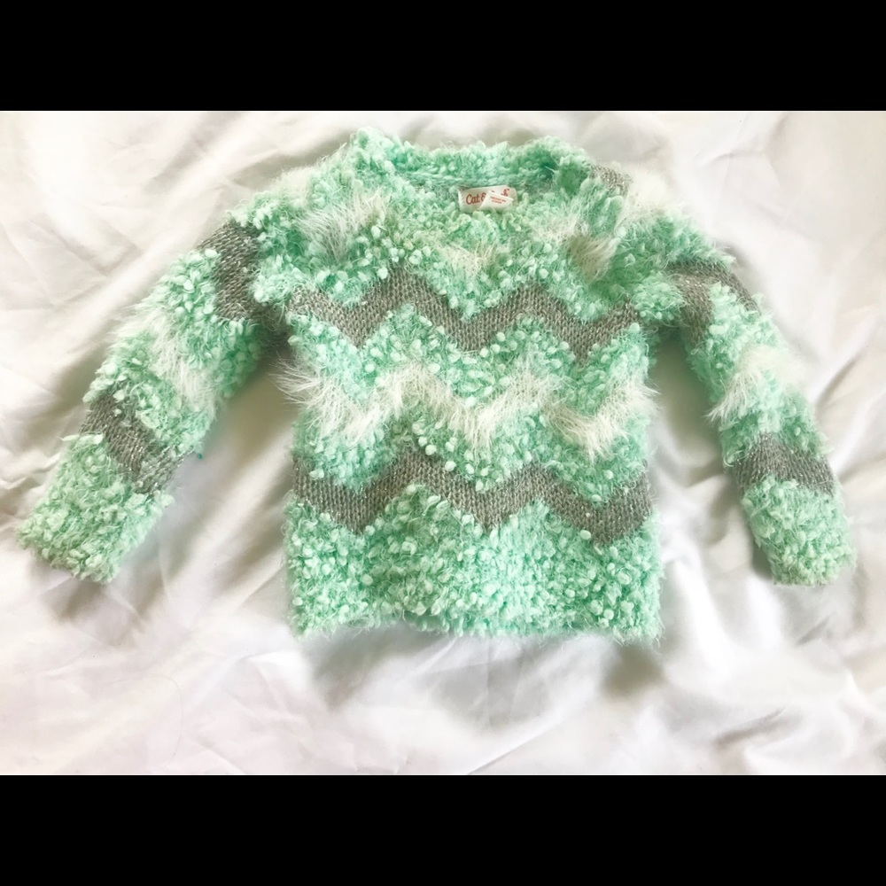 Cat and Jack fuzzy mint zig zag chevron sweater
